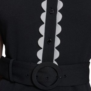 Women's Belted Sleeveless Scallop Trim Collared A-line Mini Dress