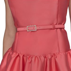 Women's Sleeveless Boat Neck Drop Waist Belted Midi Dress